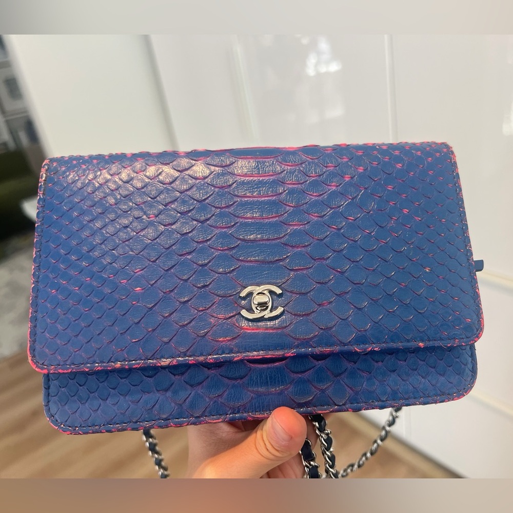 Authentic Chanel Snake Skin WOC blue/pink